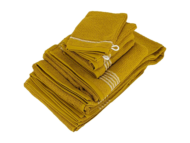 Parure de bain 7 pièces INTENSE à bordures blanches couleur jaune