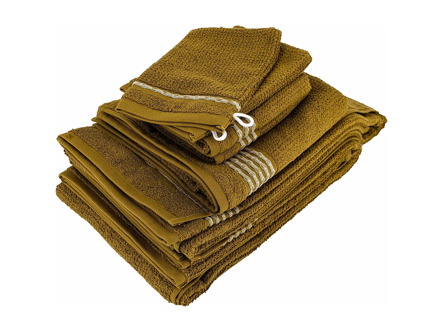 Parure de bain 7 pièces INTENSE à bordures blanches couleur ocre