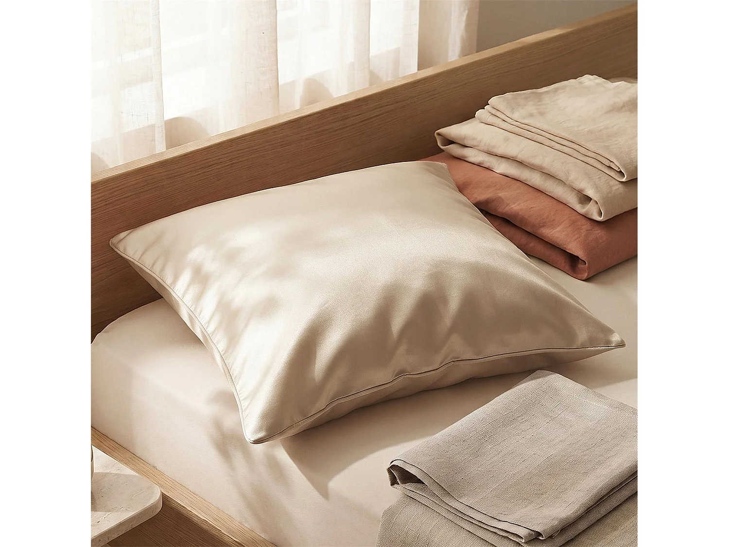 Taie d'oreiller microfibre réversible satin 60x60 cm HOSANA doré