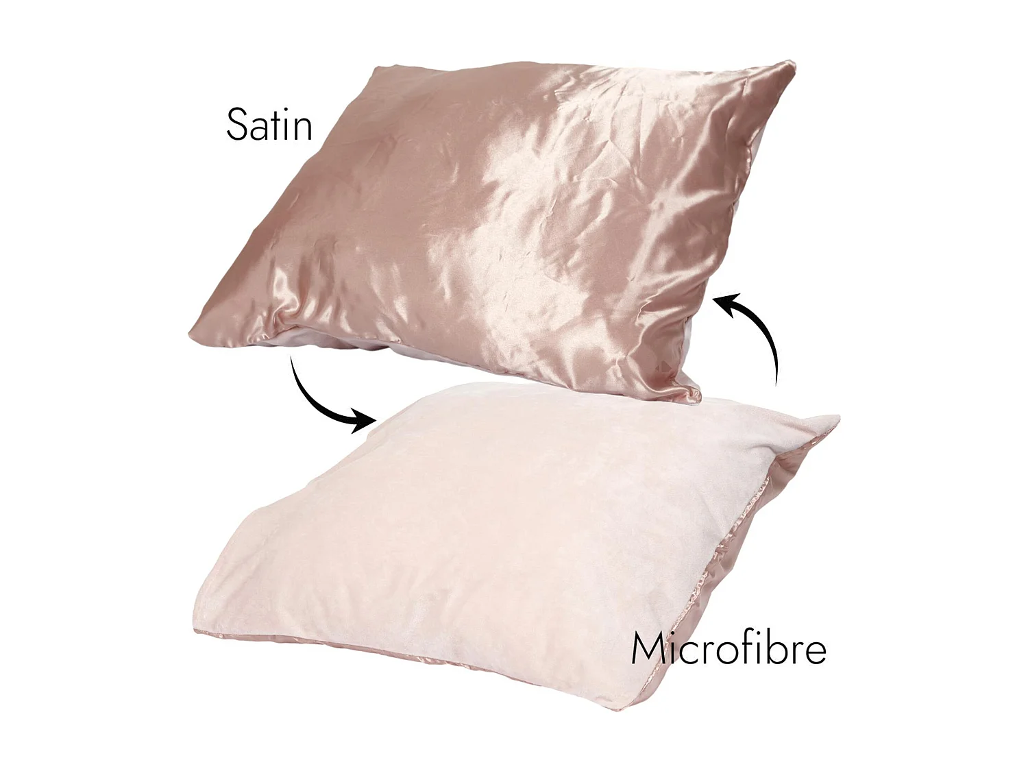 Taie d'oreiller microfibre réversible satin 60x60 cm HOSANA rose