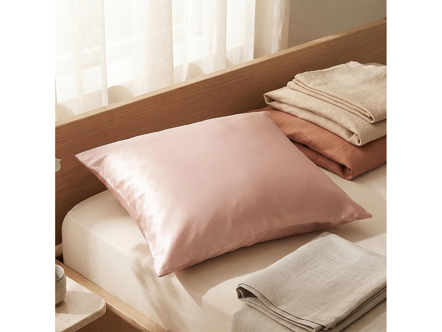 Taie d'oreiller microfibre réversible satin 60x60 cm HOSANA rose