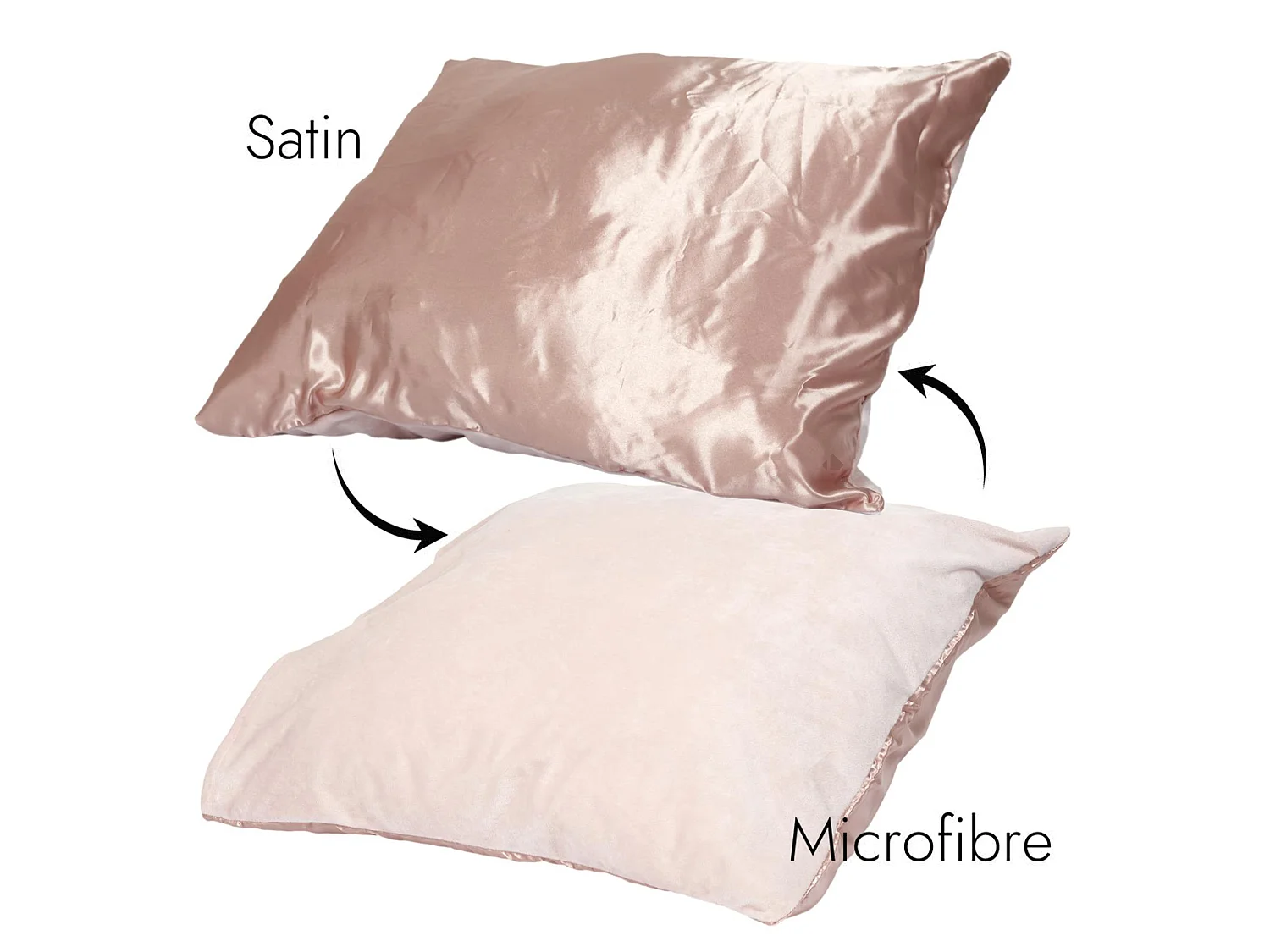 Taie d'oreiller microfibre réversible satin 60x60 cm HOSANA rose