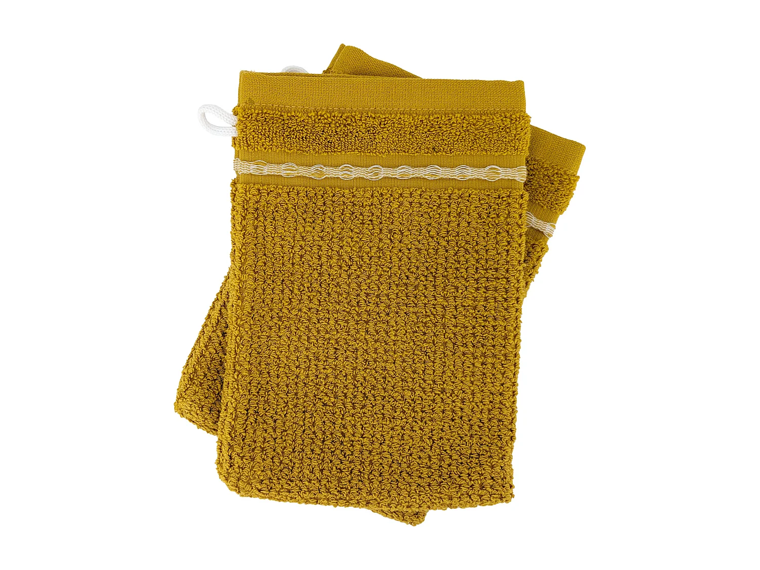 Lot de 2 gants de toilette 16x21 cm pur coton INTENSE à bordures blanches jaune