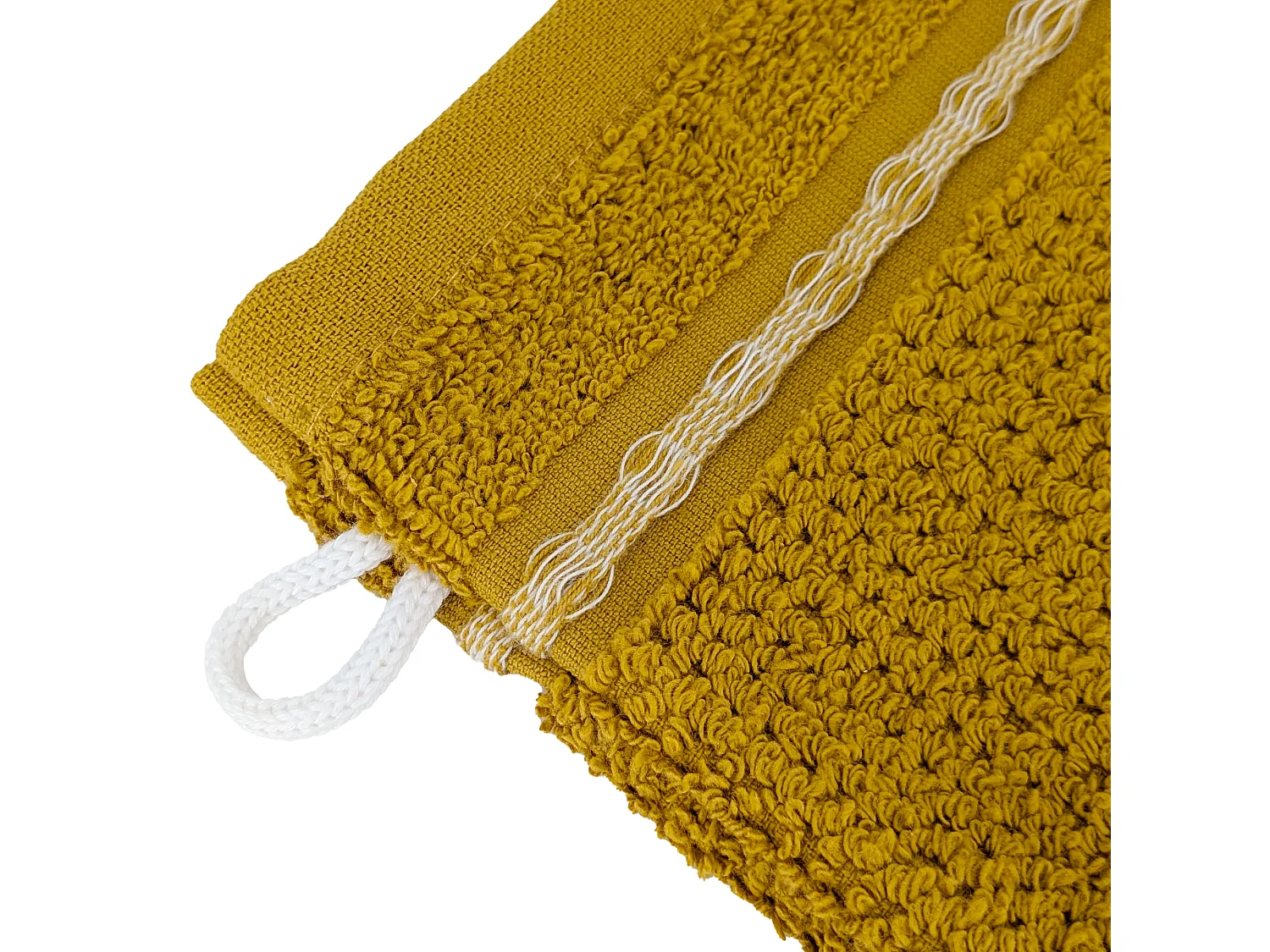 Lot de 2 gants de toilette 16x21 cm pur coton INTENSE à bordures blanches jaune