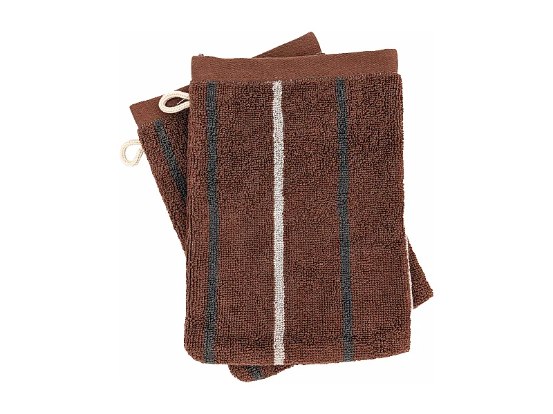 Lot de 2 gants de toilette 16x21 cm BOLD à rayures marron Terracotta
