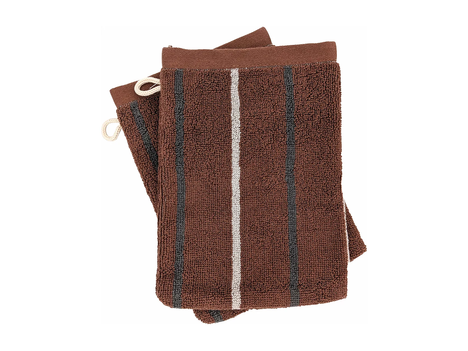 Lot de 2 gants de toilette 16x21 cm BOLD à rayures marron Terracotta