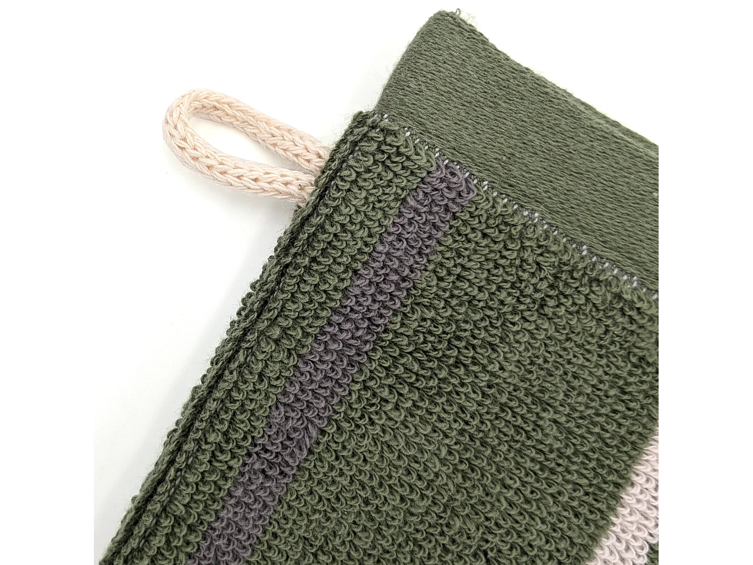 Lot de 2 gants de toilette 16x21 cm BOLD à rayures vert Kaki