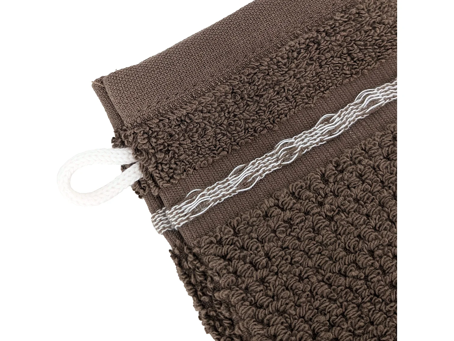 Lot de 2 gants de toilette 16x21 cm pur coton INTENSE à bordures blanches couleur marron