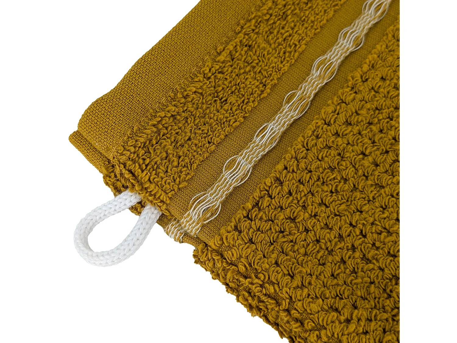 Lot de 2 gants de toilette 16x21cm pur coton INTENSE à bordures blanches couleur ocre