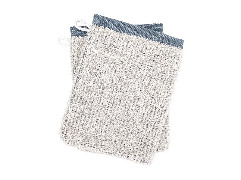 Lot de 2 gants de toilette 16x21 cm FOLIUM à rayures bleu Cérulé