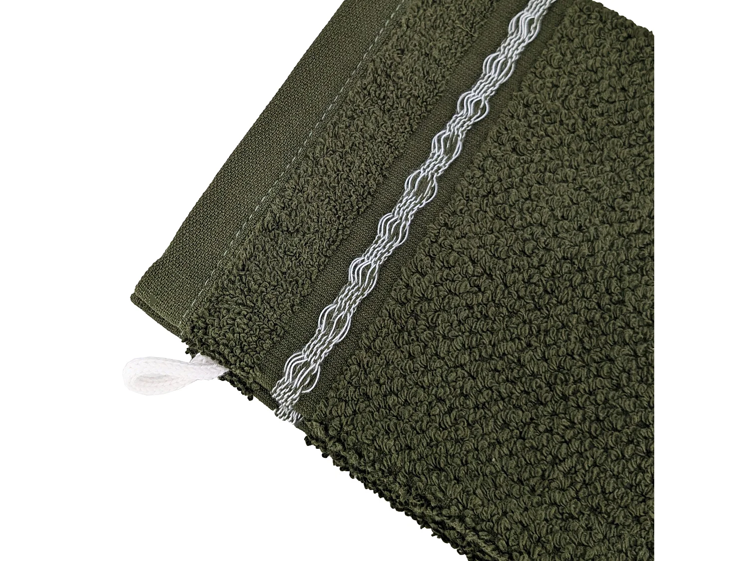 Lot de 2 gants de toilette 16x21cm pur coton INTENSE à bordures blanches vert mousse