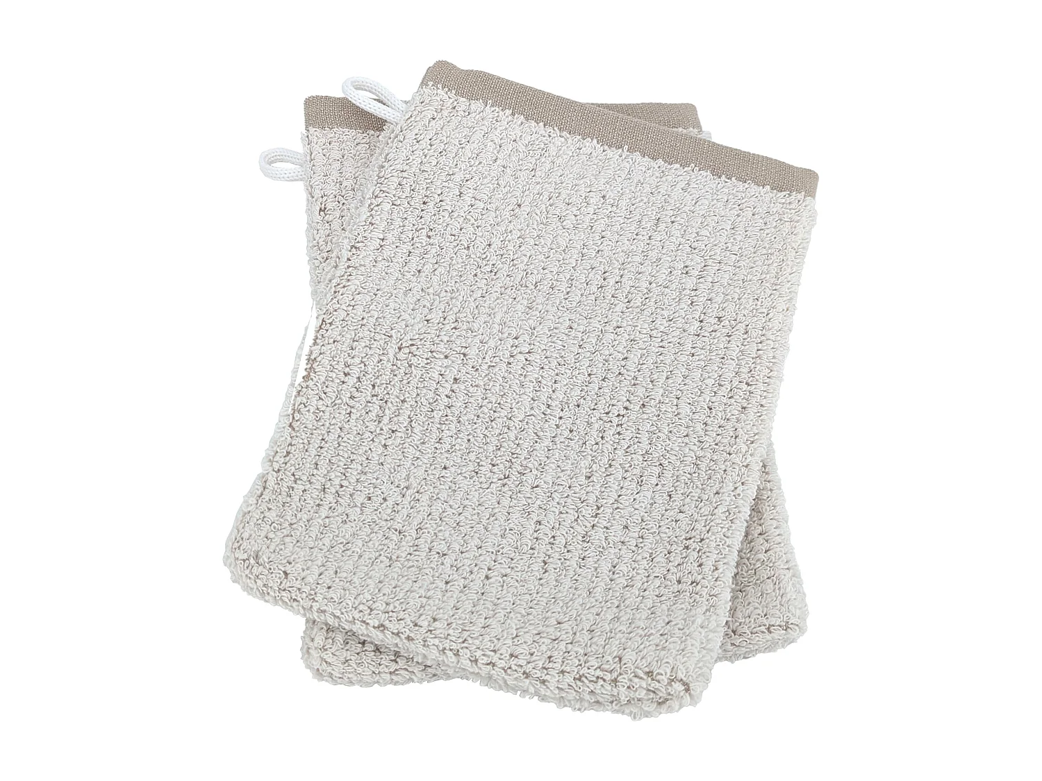 Lot de 2 gants de toilette 16x21 cm FOLIUM à rayures beige