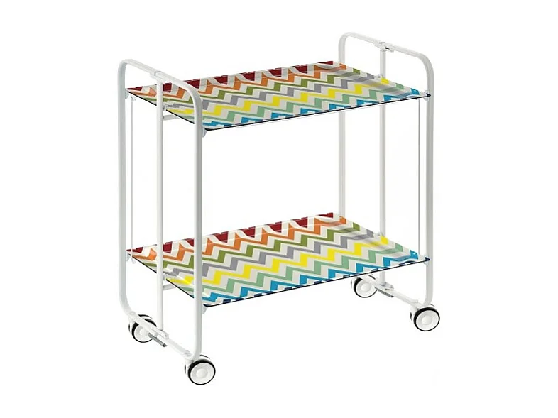 Carrito auxiliar plegable con ruedas - Estructura metálica blanca, 2 estantes laminados Decorado Zigzags colores – 72*66*43 cm - BAUHAUS