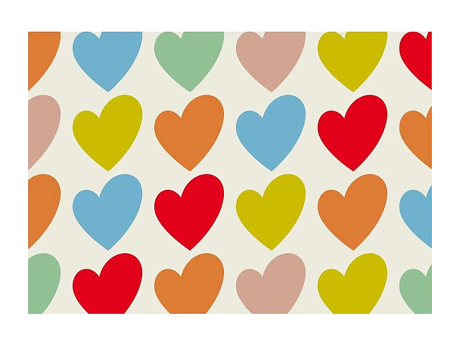 Servierwagen, klappbar, 2 Böden, weißer Rahmen - Laminatboden mit Design mehrfarbige Herzen  - 72*66*43 cm - BAUHAUS