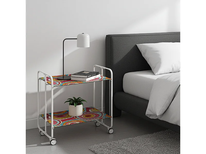 Servierwagen, klappbar, 2 Böden, weißer Rahmen - Laminatboden mit Abstrakt Farben  - 72*66*43 cm - BAUHAUS