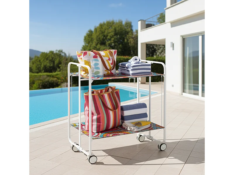 Servierwagen, klappbar, 2 Böden, weißer Rahmen - Laminatboden mit Abstrakt Farben  - 72*66*43 cm - BAUHAUS