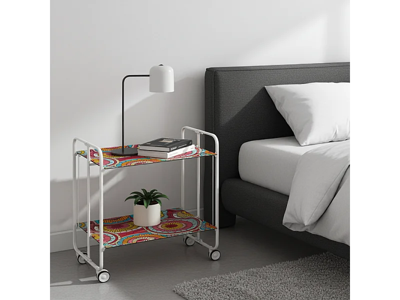 Servierwagen, klappbar, 2 Böden, weißer Rahmen - Laminatboden mit Abstrakt Farben  - 72*66*43 cm - BAUHAUS