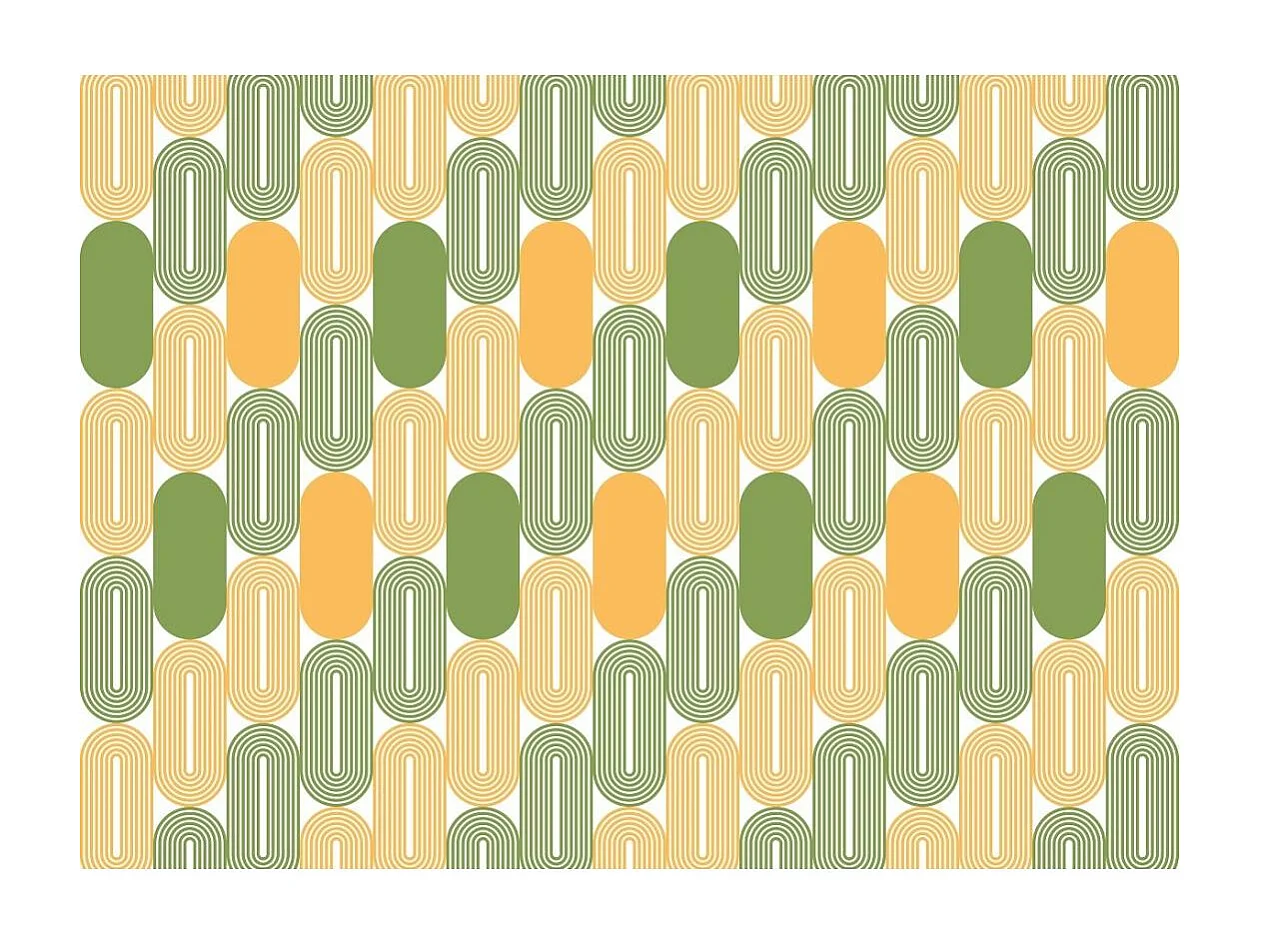 Carrito auxiliar plegable con ruedas - Estructura metálica blanca, 2 estantes laminados Decorado Óvalos naranjas y verdes – 72*66*43 cm - BAUHAUS
