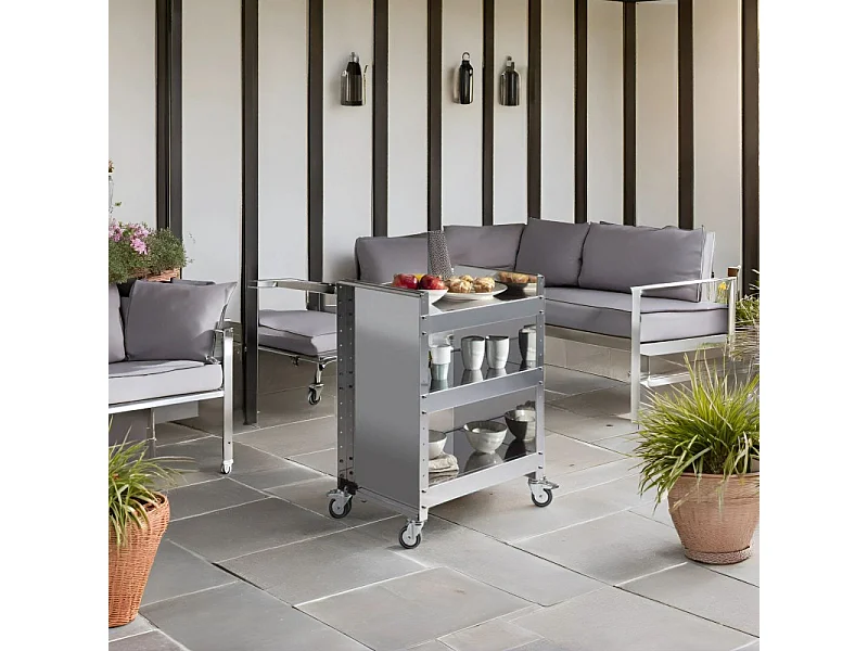 Carrello con ruote portatutto in acciaio inox - 3 ripiani regolabili - 82*59*40,50 cm - TEO