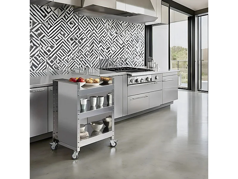 Carrello con ruote portatutto in acciaio inox - 3 ripiani regolabili - 82*59*40,50 cm - TEO