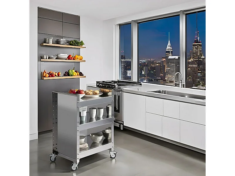 Carrello con ruote portatutto in acciaio inox - 3 ripiani regolabili - 82*59*40,50 cm - TEO