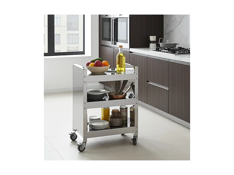 Desserte à roulettes en Acier Inoxydable - 3 étagères réglables - 82*59*40,50 cm - TEO