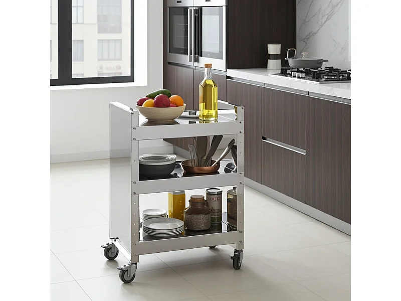 Servierwagen Edelstahl 3 Böden - Edelstahlwagen - 82*59*40,50 cm - TEO