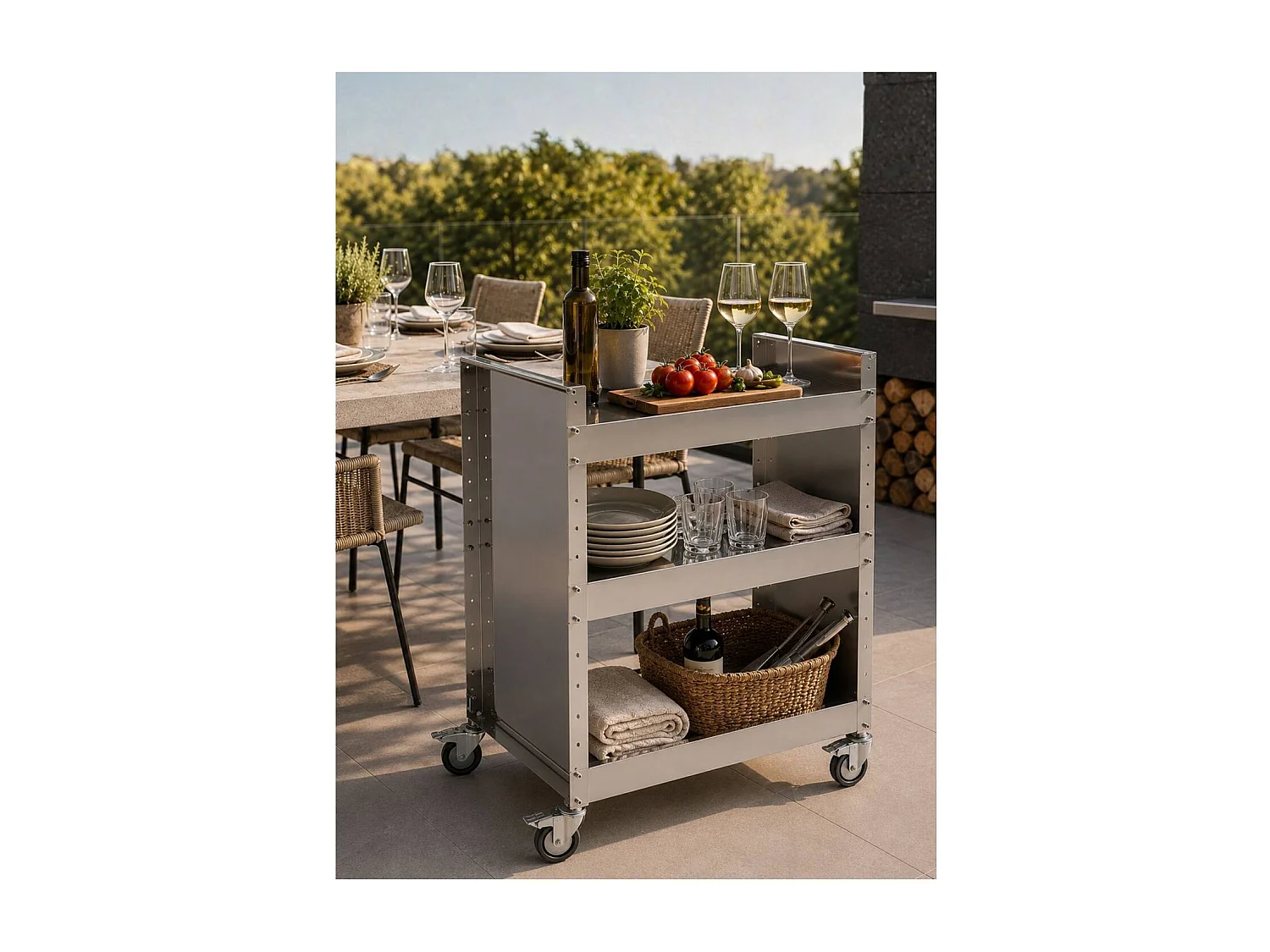 Carro en acero inoxidable con ruedas - 3 estantes regulables - 82*59*40,50 cm - TEO