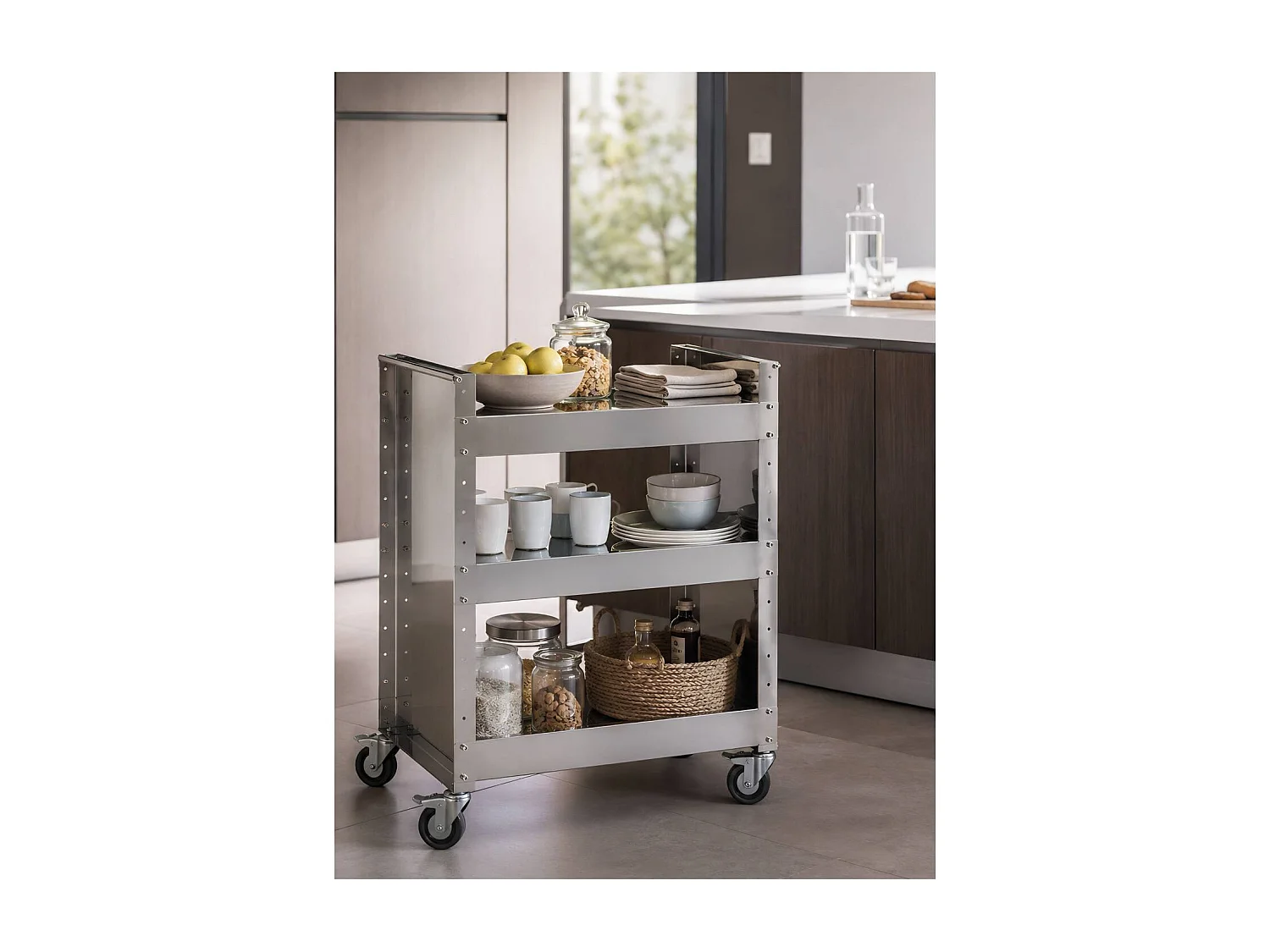 Carro en acero inoxidable con ruedas - 3 estantes regulables - 82*59*40,50 cm - TEO
