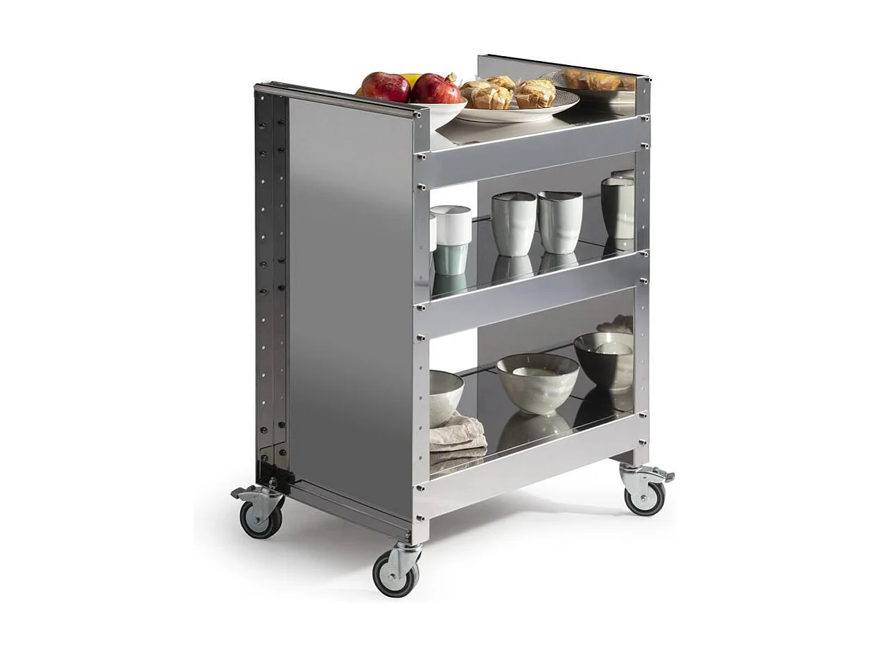 Carro en acero inoxidable con ruedas - 3 estantes regulables - 82*59*40,50 cm - TEO