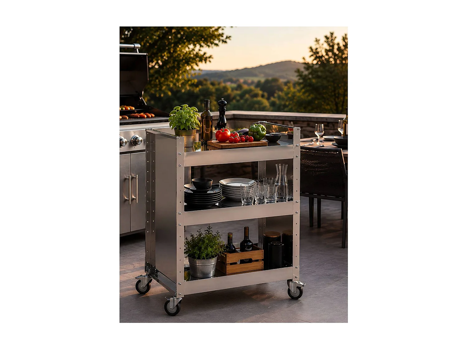Carro en acero inoxidable con ruedas - 3 estantes regulables - 82*59*40,50 cm - TEO