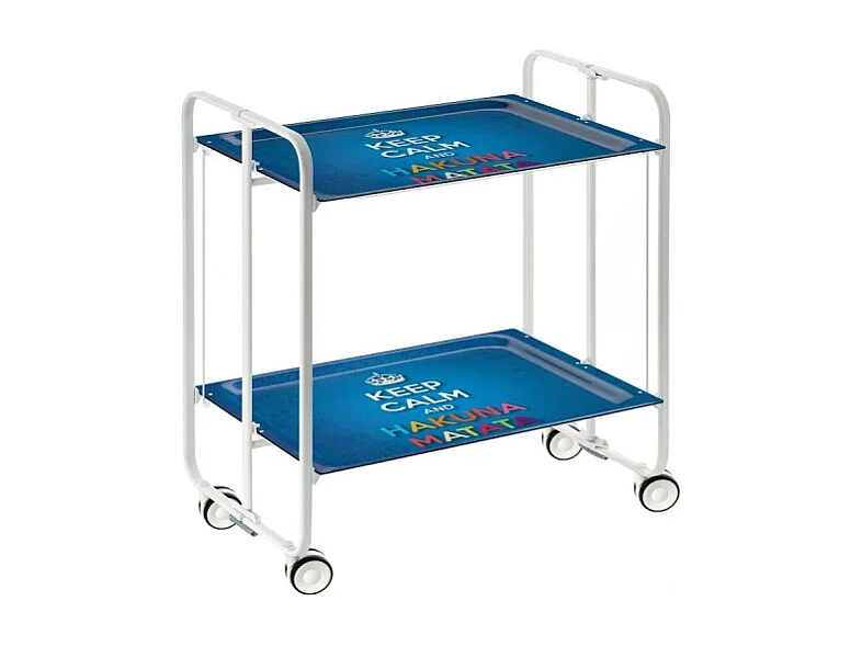 Carrito auxiliar plegable con ruedas - Estructura metálica blanca, 2 estantes laminados Decorado Keep Calm – 72*66*43 cm - BAUHAUS