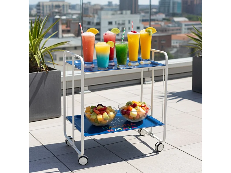 Carrito auxiliar plegable con ruedas - Estructura metálica blanca, 2 estantes laminados Decorado Keep Calm – 72*66*43 cm - BAUHAUS