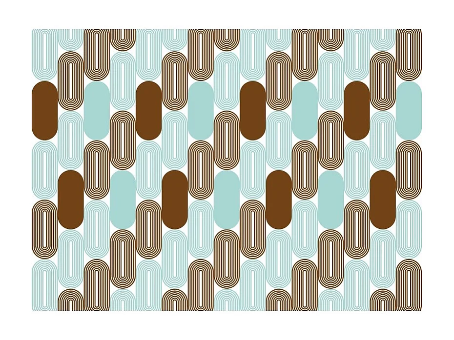 Servierwagen, klappbar, 2 Böden, weißer Rahmen - Laminatboden mit Design Türkisfarbene und braune Ovale - 72*66*43 cm - BAUHAUS