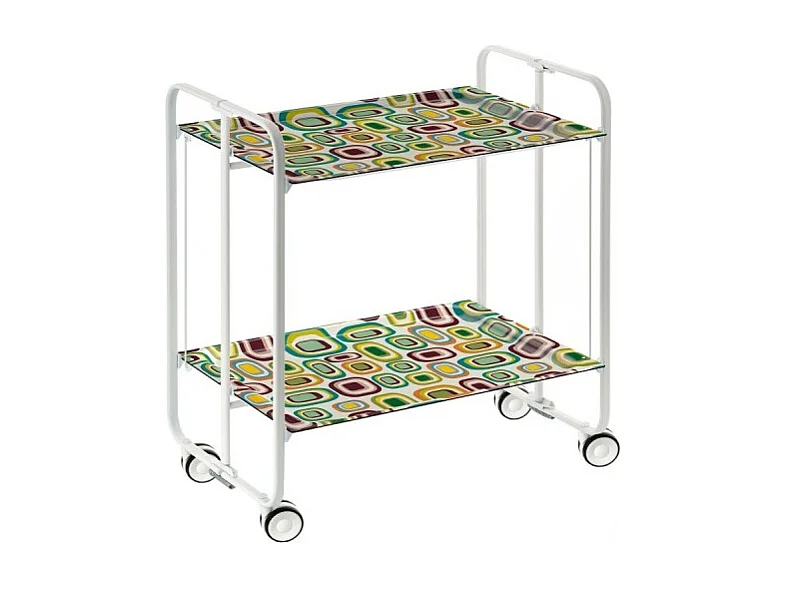 Carrito auxiliar plegable con ruedas - Estructura metálica blanca, 2 estantes laminados Decorado Vintage 5 – 72*66*43 cm - BAUHAUS
