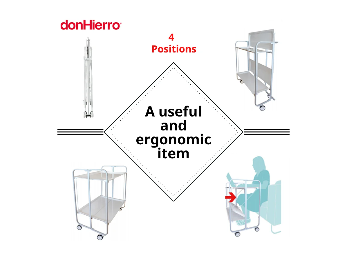 Carrito auxiliar plegable con ruedas - Estructura metálica blanca, 2 estantes laminados Decorado Vintage 5 – 72*66*43 cm - BAUHAUS