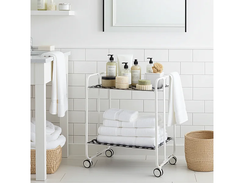 Servierwagen, klappbar, 2 Böden, weißer Rahmen - 2 Ablagen mit weißen Kreisen und schwarzer Rückwand laminiert  - 72*66*43 cm - BAUHAUS