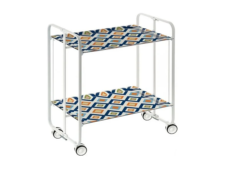 Servierwagen, klappbar, 2 Böden, weißer Rahmen - Laminatboden mit Vintage-Design 6 - 72*66*43 cm - BAUHAUS