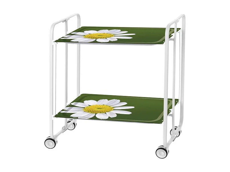 Servierwagen, klappbar, 2 Böden, weißer Rahmen - Laminatboden mit Dekorierte Kamille  - 72*66*43 cm - BAUHAUS