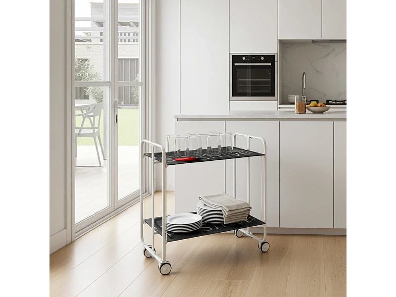 Carrito auxiliar plegable con ruedas - Estructura metálica blanca, 2 estantes laminados Decorado Think, do, be positive – 72*66*43 cm - BAUHAUS