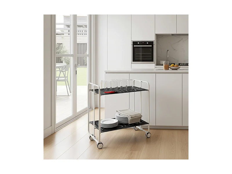 Servierwagen, klappbar, 2 Böden, weißer Rahmen - Laminatboden mit Think, do, be positive design  - 72*66*43 cm - BAUHAUS