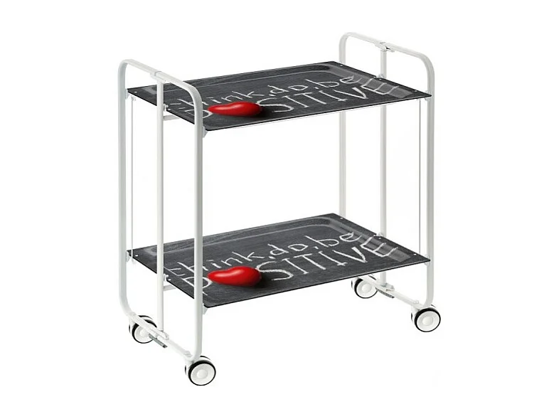 Servierwagen, klappbar, 2 Böden, weißer Rahmen - Laminatboden mit Think, do, be positive design  - 72*66*43 cm - BAUHAUS
