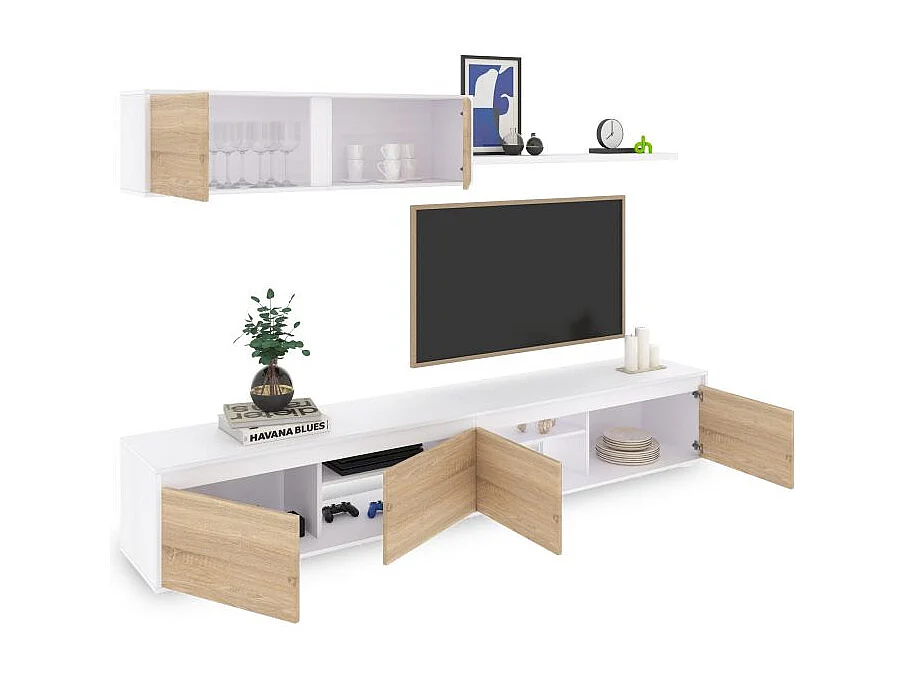 Salón Arlet Blanco Artik (Blanco Mate) - Roble Canadian