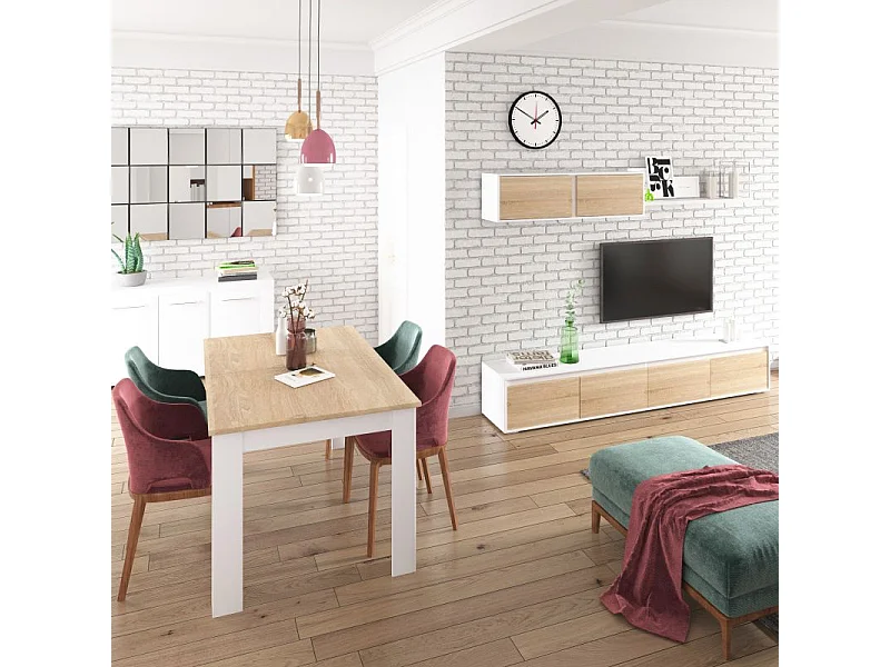 Salón Arlet Blanco Artik (Blanco Mate) - Roble Canadian