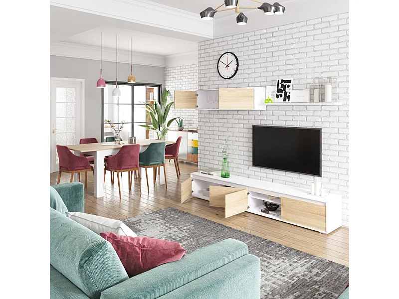 Salón Arlet Blanco Artik (Blanco Mate) - Roble Canadian