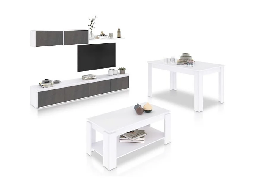 Pack salón con mesa de centro y mesa de comedor Arlet Max Blanco Artik (Blanco Mate) - Óxido