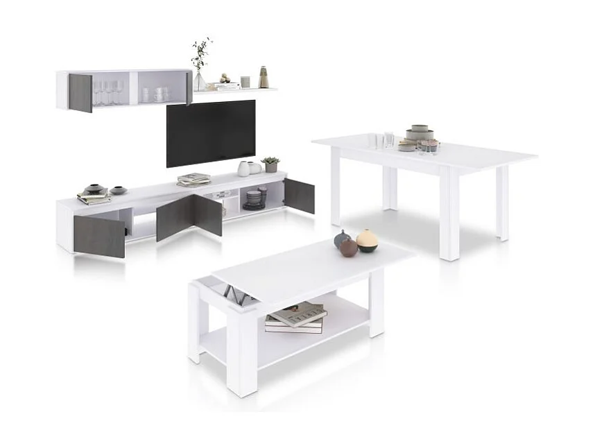 Pack salón con mesa de centro y mesa de comedor Arlet Max Blanco Artik (Blanco Mate) - Óxido