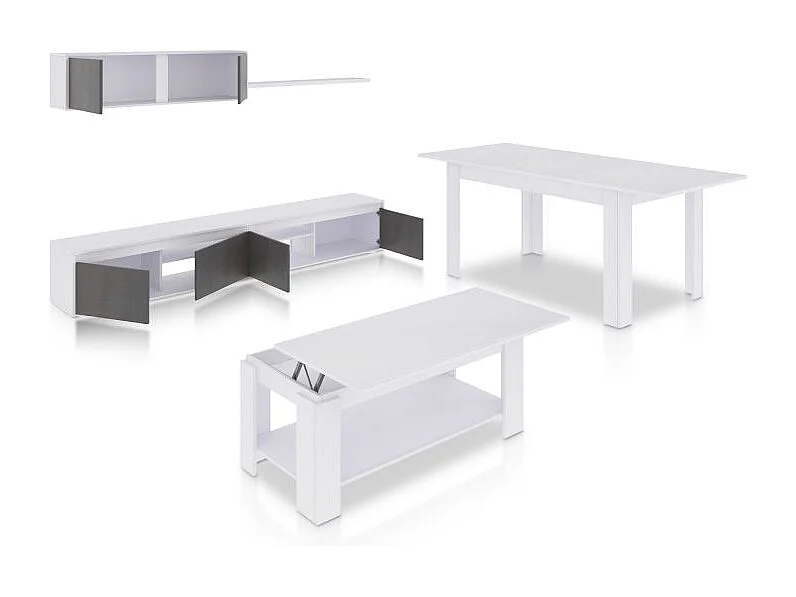 Pack salón con mesa de centro y mesa de comedor Arlet Max Blanco Artik (Blanco Mate) - Óxido