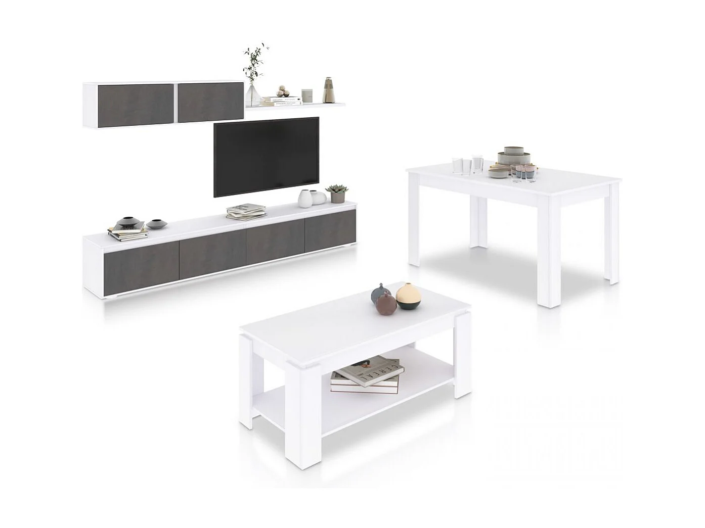 Pack salón con mesa de centro y mesa de comedor Arlet Max Blanco Artik (Blanco Mate) - Óxido