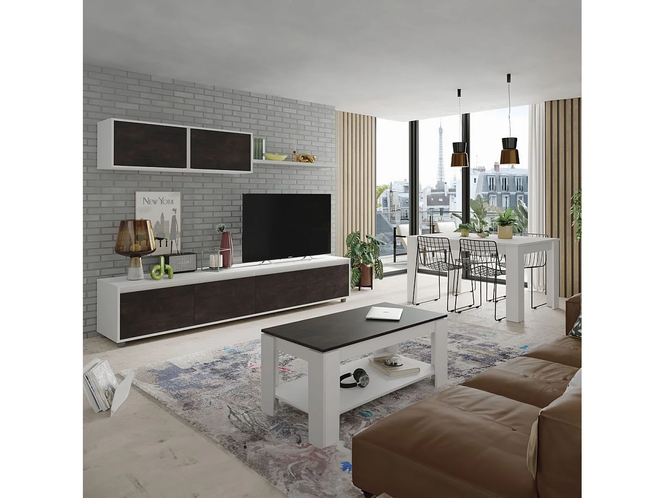 Pack salón con mesa de centro y mesa de comedor Arlet Max Blanco Artik (Blanco Mate) - Óxido